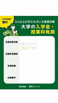 多子世帯対象の大学の入学金・授業料免除制度の記事動画