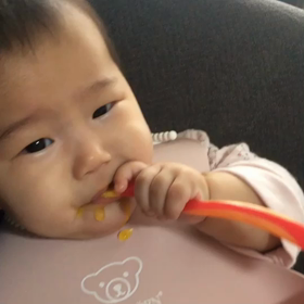 孫の離乳食風景〜保育園の保育士さんは…,。デールちゃんの運動会の画像