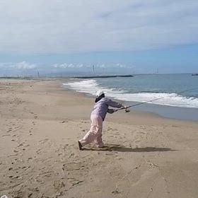 遠投石鯛釣りする時の為に素振り練習の画像