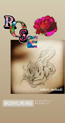 ジャグアタトゥー、ヘナタトゥーのcokyu。今回は蛇と薔薇ジャグア。二週間楽しめる消えるタトゥーの記事動画