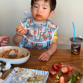 餅を食べるぼちゃおの画像
