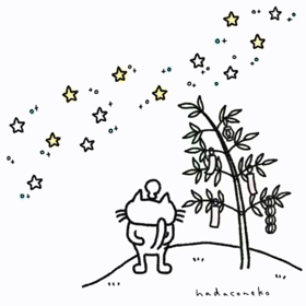 七夕の日に天の川を眺めている猫の画像