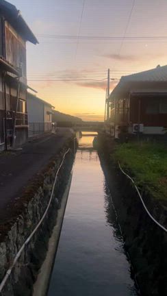海に続く小川も夕焼け色★良いこと探しの記事動画