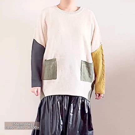 【楽天】meirire 配色ブロックデザイン、美シルエットドルマンニットと大粒華やかリング♡♡の記事動画