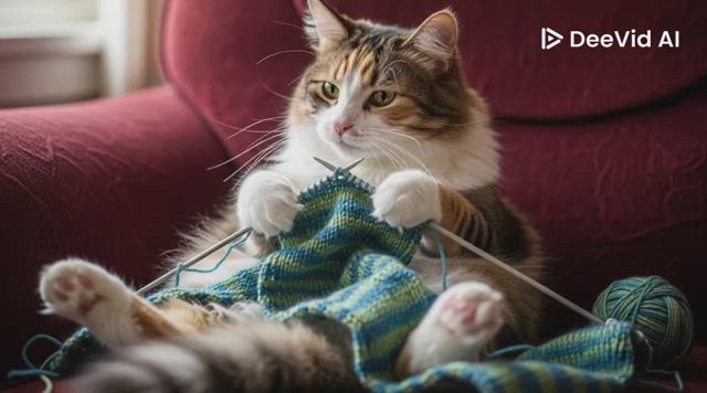 ネコちゃんが編み物してる～♡画像を動かしてみました♪の記事動画