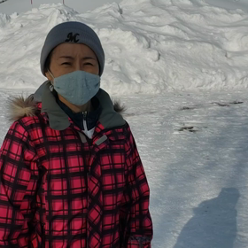 冬のモエレ沼公園にジョギングへの画像