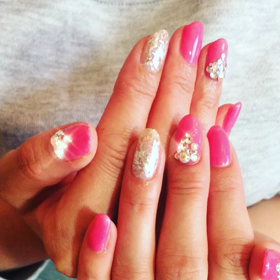 ピンク×スワロフスキー♡ブリングネイル♡の画像