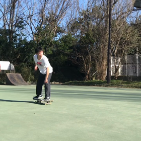 今朝のオイラの横乗り自撮りより　　ユウトとオイラの画像