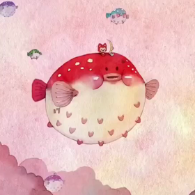 ふぐ風船に乗っての画像