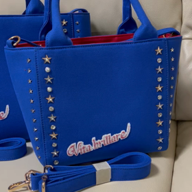 ラインストーンワッペン付き星スタッズバッグ・Sサイズ・Mサイズ・ブルーの画像