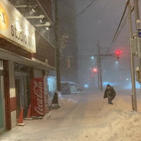 初根雪で吹雪の画像