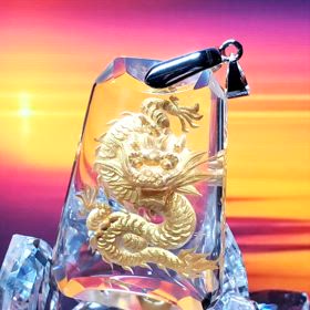 水晶・龍手彫り・台形型ペンダントトップの画像