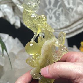 天然石 シトリンの鳳凰　置物　彫り物D.12 太陽のポジティブパワー❣️シトリン鳳凰と龍彫刻作品 | 天然石