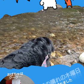 もんじゃと川遊びの画像