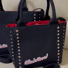 ラインストーンワッペン付き星スタッズバッグ・Sサイズ・Mサイズ・ブラックの画像