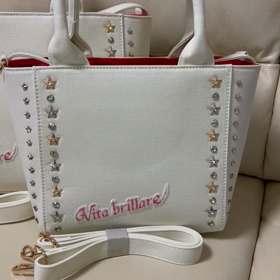 ラインストーンワッペン付き星スタッズバッグ・Sサイズ・Mサイズ・ホワイトの画像