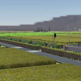 田園風景と電車の画像