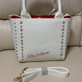 ラインストーンワッペン付き星スタッズバッグ・Sサイズ・ホワイトの画像