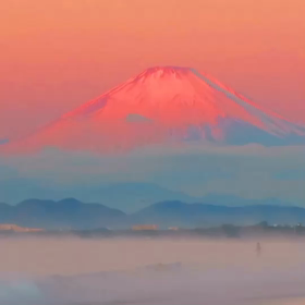 土曜日の朝、海の富士、けあらしの画像