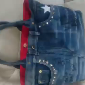 新作・デニムリメイク風スタッズバッグ・M・ネイビーの画像