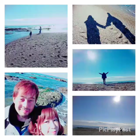 波打ち際で遊ぶちびサマ…結果濡れたの画像