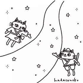 七夕の日に天の川で再会してる猫織姫と猫彦星の画像