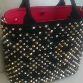 ラインストーン×スタッズバッグ・M・ブラックの画像