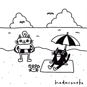 海の日に海水浴に行ってる猫たちの画像