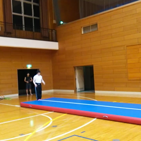 男子新体操のタンブリング練習の画像