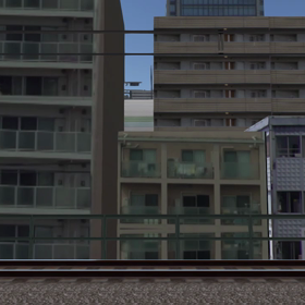 都会と旧型架空電車の画像