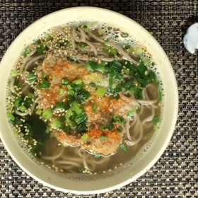 マトウ鯛フライのワカメスープ蕎麦の画像