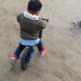 風邪ひきと、二男のストライダーの画像