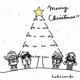 大きなクリスマスツリーにテンションが上がってる猫たちの画像