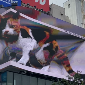 今にも　落ちそう！巨大ねこの画像