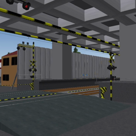 高架工事中の駅でホームが4両分しかなく前2両を締切する電車の画像
