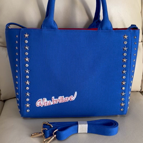 ラインストーンワッペン付き星スタッズバッグ・Mサイズ・ブルーの画像