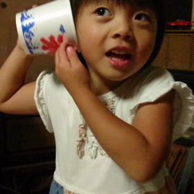 かき氷カップで糸電話の画像