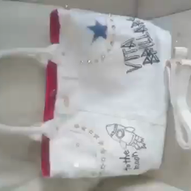 デニムリメイクバッグ・風・スタッズバッグ・M・ホワイトの画像