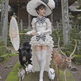 動物たちと古風な神社への画像