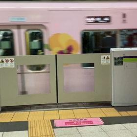 都営新宿線、京王線　→ サンリオ模様の電車の画像