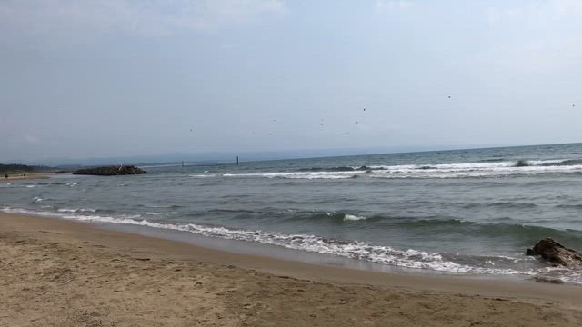島根“稲佐の浜”“道の駅キララ多伎”からの海の風景波の音の記事動画