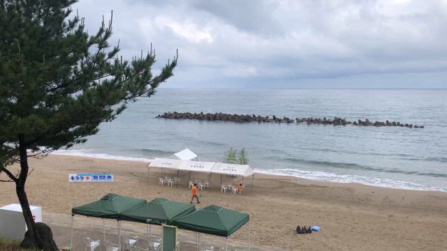 島根“稲佐の浜”“道の駅キララ多伎”からの海の風景波の音の記事動画