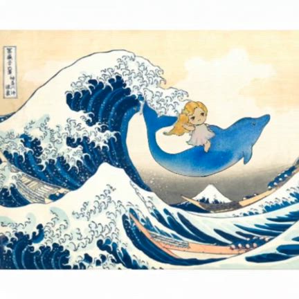 イルカと女の子の絵を画像編集、そしてAIで動かしてみましたの記事動画