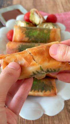 包んで焼くだけ！ぷるふわ食感にどハマり。絶品梅しそ豆腐春巻きの記事動画