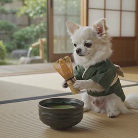チワワが抹茶を点てる動画の画像