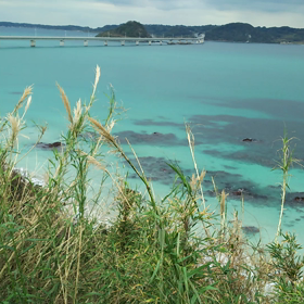 冬曇り空、角島大橋青い海。の画像