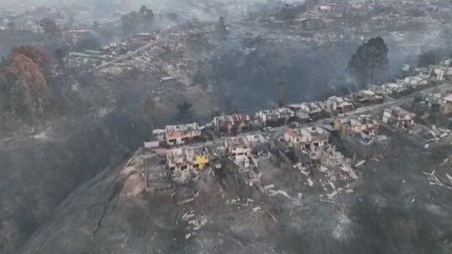 チリの山火事の跡の記事動画