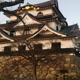 彦根城と夕焼  けの画像