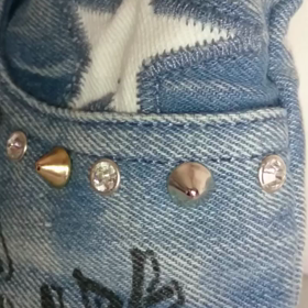 デニムリメイクバッグ風スタッズバッグ・Sサイズ・ライトブルーの画像
