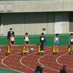 日清カップ ５年男子100m決勝(金子由侑くん 優勝)の画像